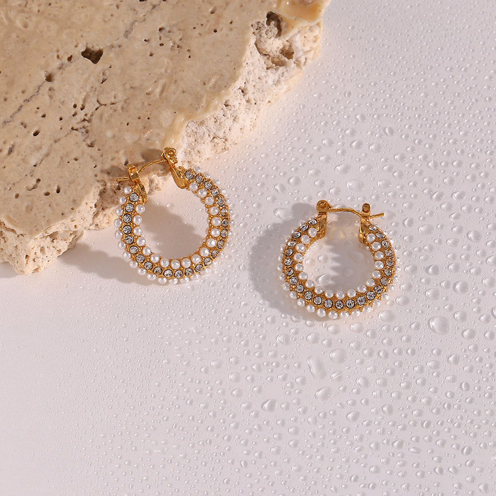 Chic Pearl & Zircon Hoops - Elegant Statement Earring