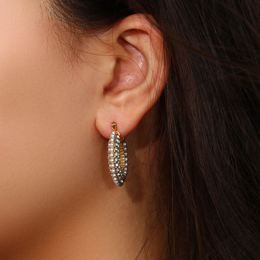 Chic Pearl & Zircon Hoops - Elegant Statement Earring