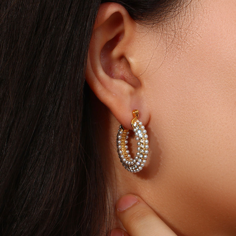 Chic Pearl & Zircon Hoops - Elegant Statement Earring