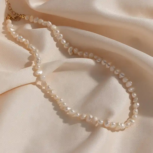 Vintage-style Keshi Pearl Brass Necklace