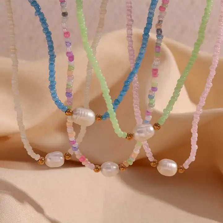 Colorful Choker Necklace Featuring Freshwater Pearls