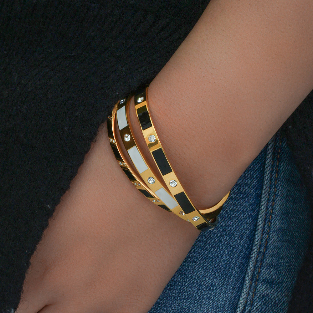 Open Design Enamel Zircon Bangles (Black)