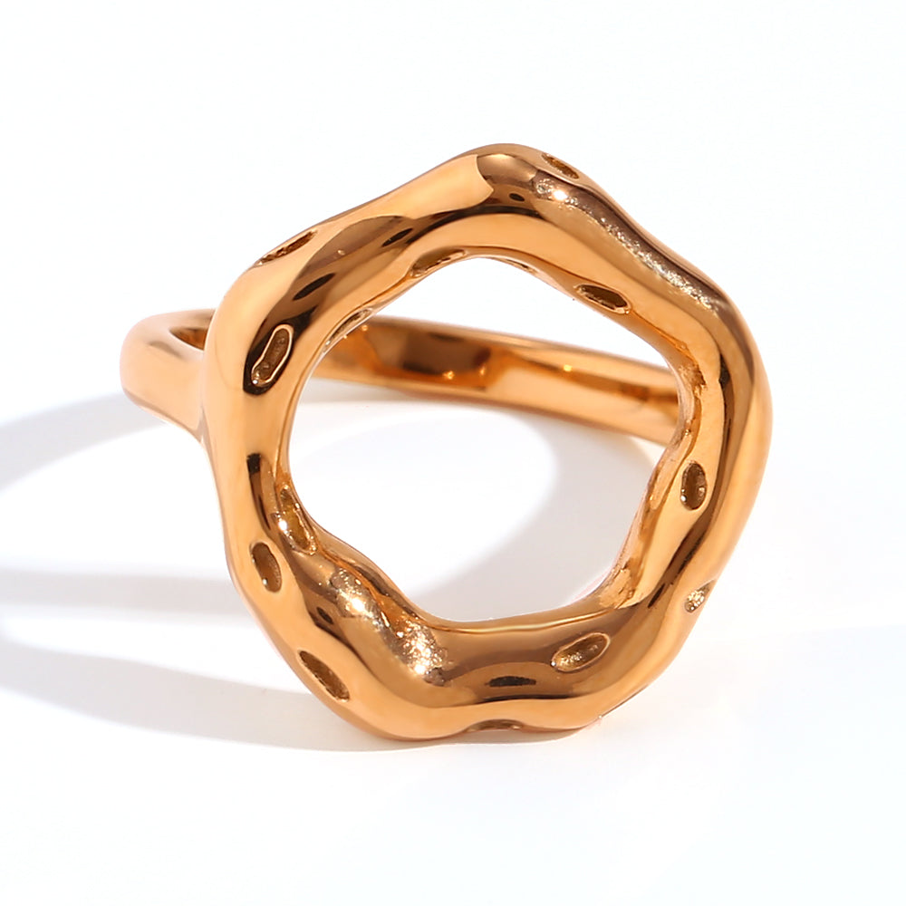 Hollow Out Stainless Steel Signet Ring (Gold)