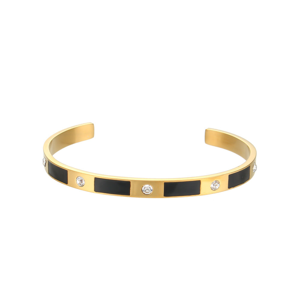 Open Design Enamel Zircon Bangles (Black)