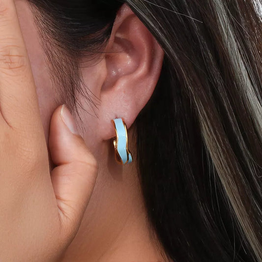 Anissa Blue Enamel Hoop Earrings