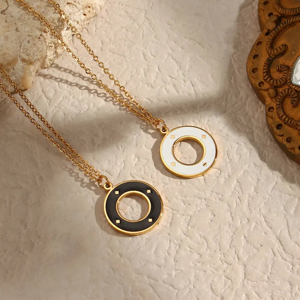 Halo Circle Enamel Pendant ( Black & White )