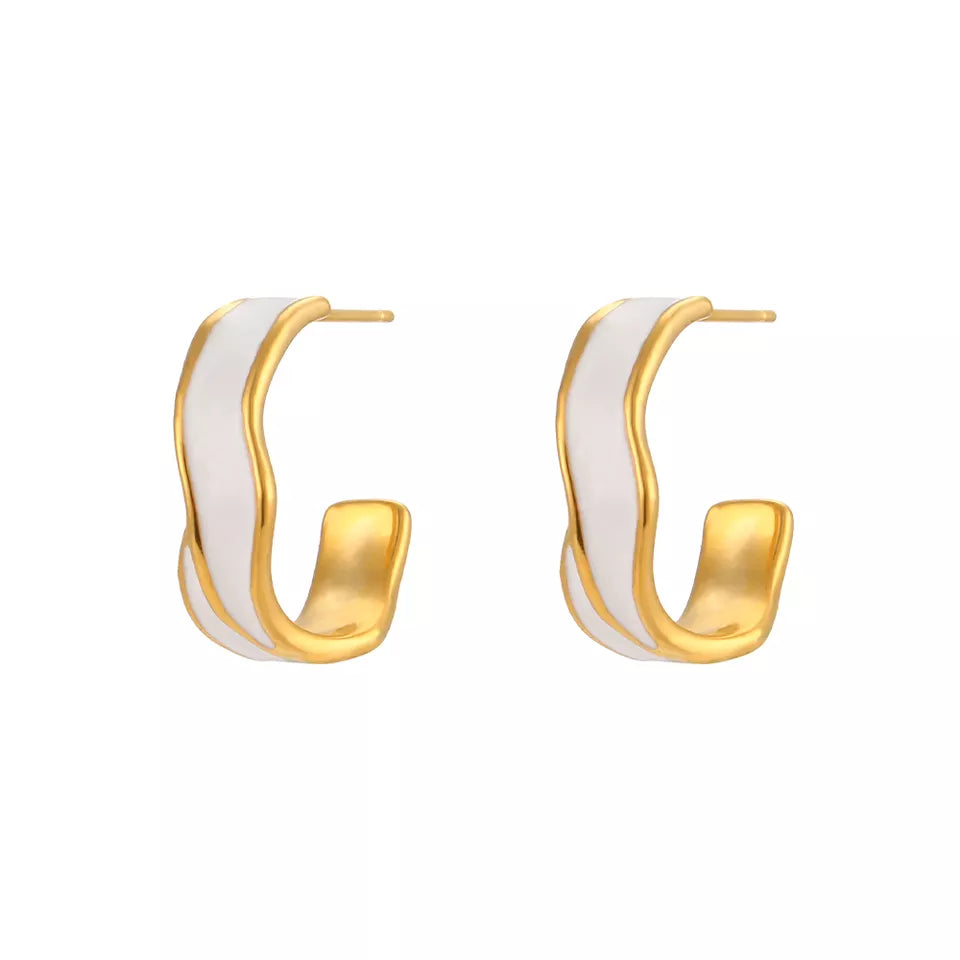 Grace Enamel White Hoop Earrings